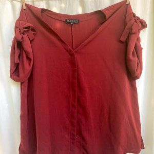 Red Button Down Tie Sleeve Blouse